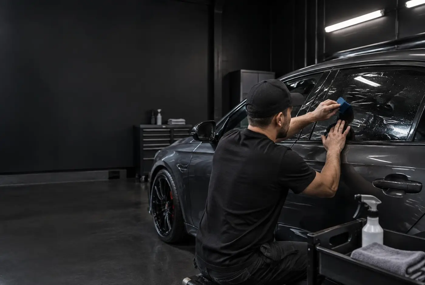 Triple H Window Tinting installer applying window film